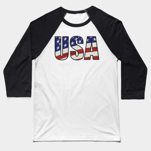 USA Embroidered Font Baseball T-Shirt by anacarminda